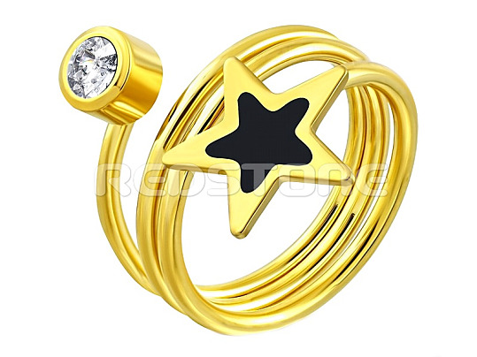 Pozlátený oceľový prsteň s hviezdou a zirkónom